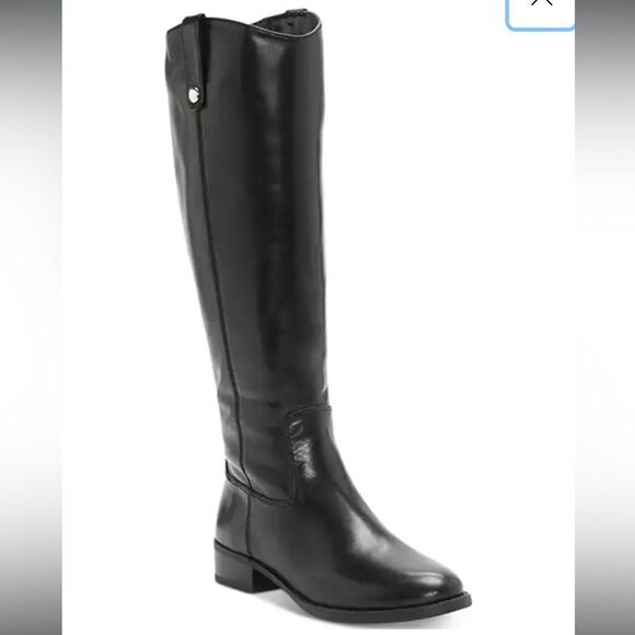 INC Fawne Riding Boots Black Leather SZ 6 Round Toe Closet Staple Minimalist - Picture 1 of 8